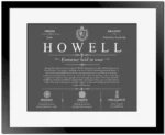 Howell family name origin and history in Gray with Black Matte Frame