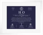 Ho surname heritage and history in Navy Blue with White Matte Frame