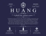 Huang family name history in Navy Blue