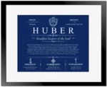 Huber last name meaning and origin in Deep Blue with Black Matte Frame
