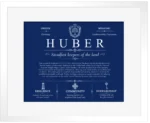 Huber last name meaning and origin in Deep Blue with White Matte Frame