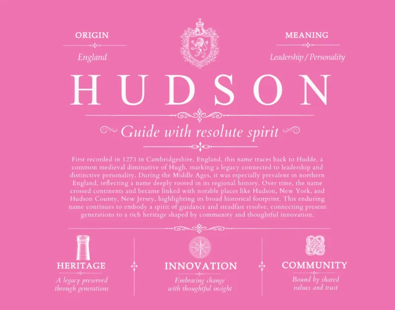 Hudson surname history and heritage in Pink