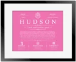 Hudson surname history and heritage in Pink with Black Matte Frame