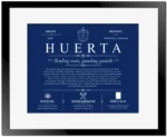 Huerta personalized surname meaning in Deep Blue with Black Matte Frame