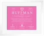 Huffman personalized last name meaning in Pink with White Matte Frame
