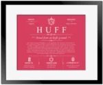 Huff surname history and heritage in Red with Black Matte Frame