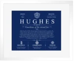 Hughes surname meaning history and origin in Deep Blue with White Matte Frame