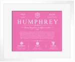 Humphrey family name meaning and history in Pink with White Matte Frame