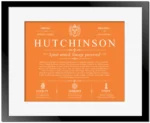 Hutchinson personalized family surname in Orange with Black Matte Frame