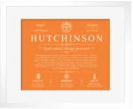 Hutchinson personalized family surname in Orange with White Matte Frame