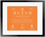 Huynh surname origin and history in Orange with Black Matte Frame