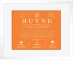 Huynh surname origin and history in Orange with White Matte Frame