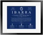 Ibarra last name meaning and origin in Deep Blue with Black Matte Frame