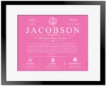 Jacobson last name history and origin in Pink with Black Matte Frame