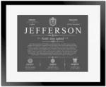 Jefferson surname meaning and heritage in Gray with Black Matte Frame