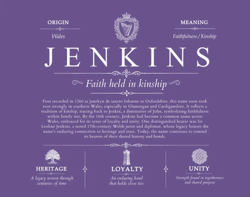 Jenkins surname meaning and heritage in Purple