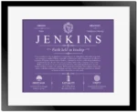 Jenkins surname meaning and heritage in Purple with Black Matte Frame