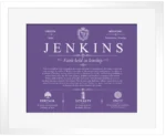 Jenkins surname meaning and heritage in Purple with White Matte Frame