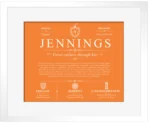 Jennings last name history and origin in Orange with White Matte Frame