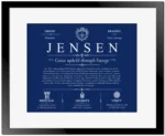 Jensen last name origin and heritage in Deep Blue with Black Matte Frame