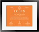 John last name origin and heritage in Orange with Black Matte Frame