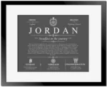 Jordan personalized surname meaning in Gray with Black Matte Frame
