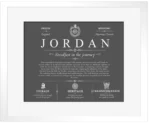 Jordan personalized surname meaning in Gray with White Matte Frame