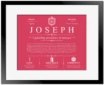 Joseph surname origin and history in Red with Black Matte Frame