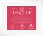 Joseph surname origin and history in Red with White Matte Frame