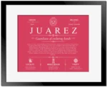 Juarez surname meaning and heritage in Red with Black Matte Frame