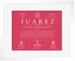 Juarez surname meaning and heritage in Red with White Matte Frame