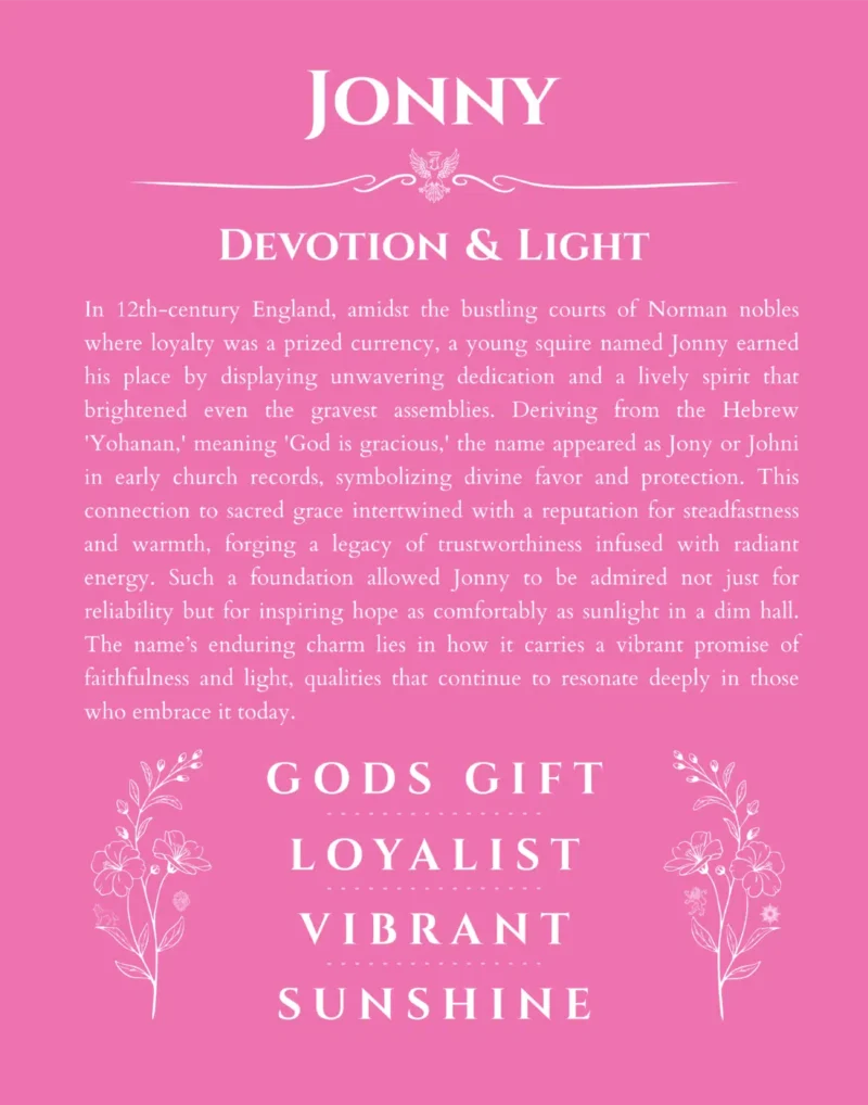 Jonny personalized name origin story in pink