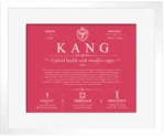 Kang family name history in Red with White Matte Frame