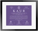 Kaur surname heritage and history in Purple with Black Matte Frame