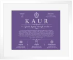 Kaur surname heritage and history in Purple with White Matte Frame