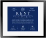 Kent last name origin and heritage in Deep Blue with Black Matte Frame