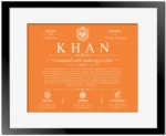 Khan surname origin and history in Orange with Black Matte Frame