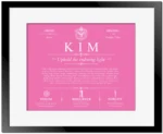 Kim family name heritage in Pink with Black Matte Frame