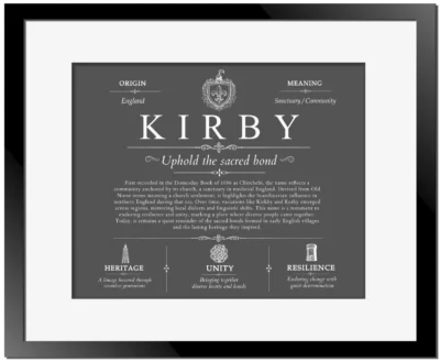 Kirby last name meaning and origin in Gray with Black Matte Frame