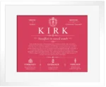Kirk surname history and family heritage in Red with White Matte Frame Kirk surname history and family heritage in Red with White Matte Frame
