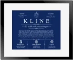 Kline personalized surname meaning in Deep Blue with Black Matte Frame