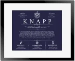 Knapp personalized family surname in Navy Blue with Black Matte Frame