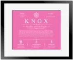 Knox surname heritage and history in Pink with Black Matte Frame