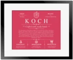 Koch surname origin and history in Red with Black Matte Frame