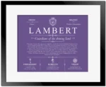 Lambert family name meaning and history in Purple with Black Matte Frame