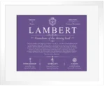 Lambert family name meaning and history in Purple with White Matte Frame