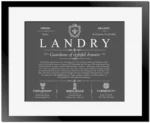 Landry last name history and origin in Gray with Black Matte Frame