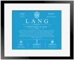Lang surname heritage and history in Blue with Black Matte Frame