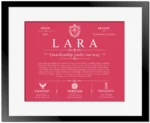 Lara family name history in Red with Black Matte Frame