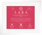 Lara family name history in Red with White Matte Frame Lara family name history in Red with White Matte Frame